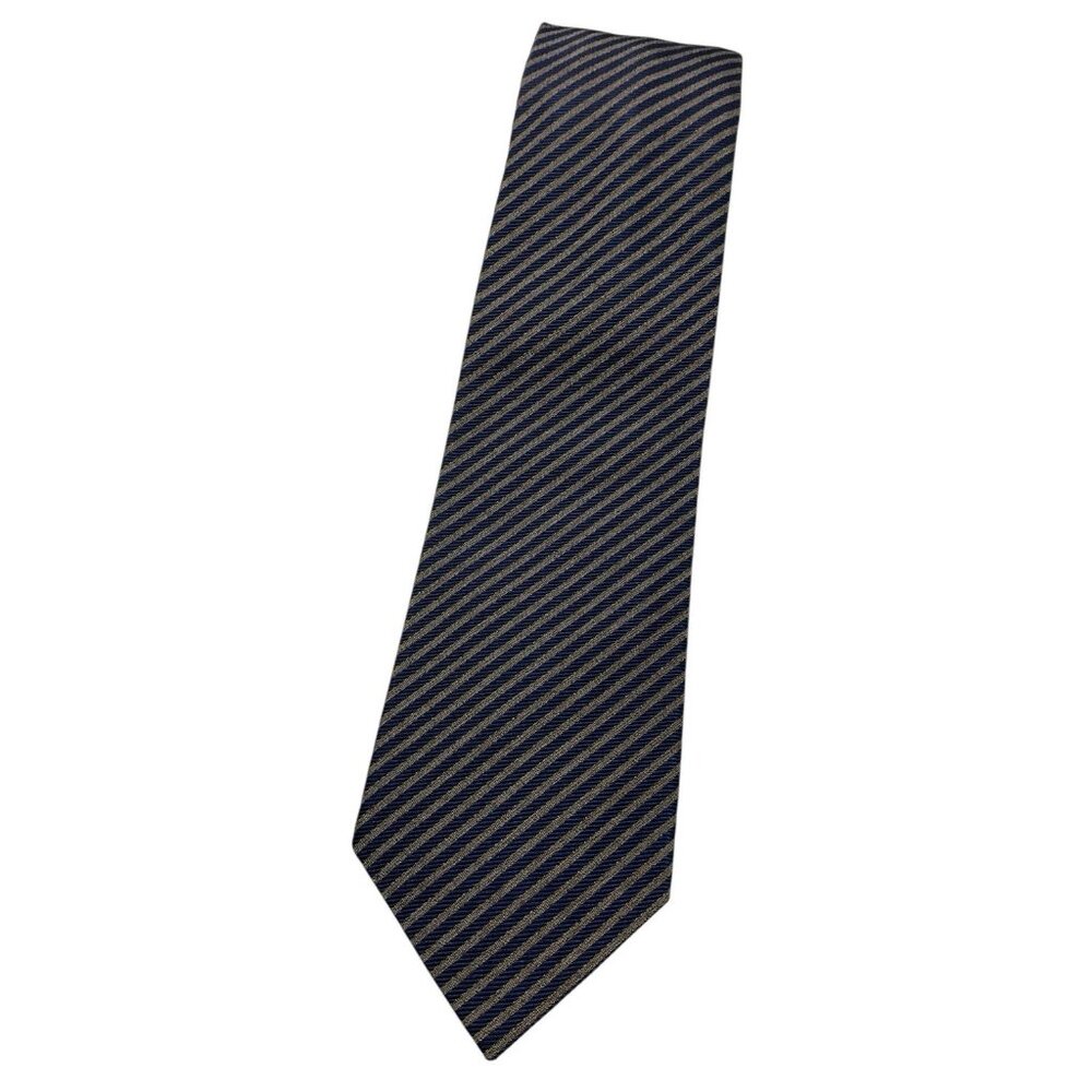 CORNELIANI 7fold Men's 100% Silk Necktie LUXURY Brown Blue Striped W:3.6" EUC